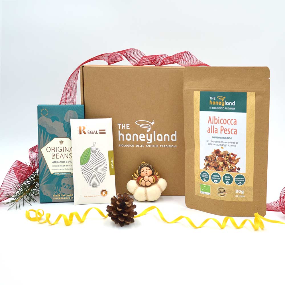 Cofanetto cioccolato bio TheHoneyland e infuso pesca biologico