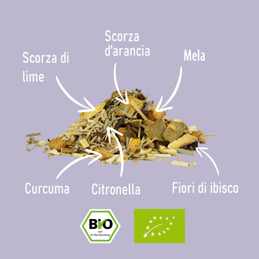 Infuso alla curcuma, lime e ibisco biologico
