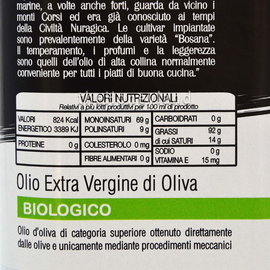 Olio evo bio sardo monocultivar Bosana - latta