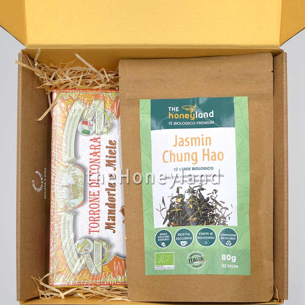 Regalo torone tonara mandorle tè gelsomino bio TheHoneyland